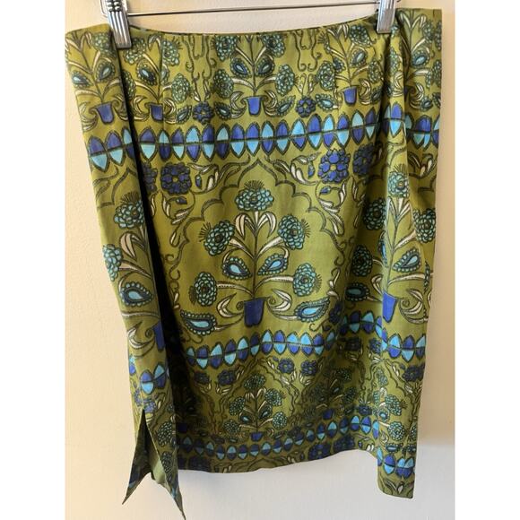 Folk Art Skirt Vintage Talbots 12 Olive Green Silk Boho Lagenlook Artsy Preppy - Picture 2 of 6